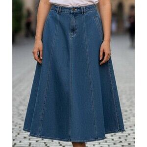 Lizwear Denim Maxi Skirt Size 14 Blue A-Line Long Jean Skirt Pockets NWT VTG